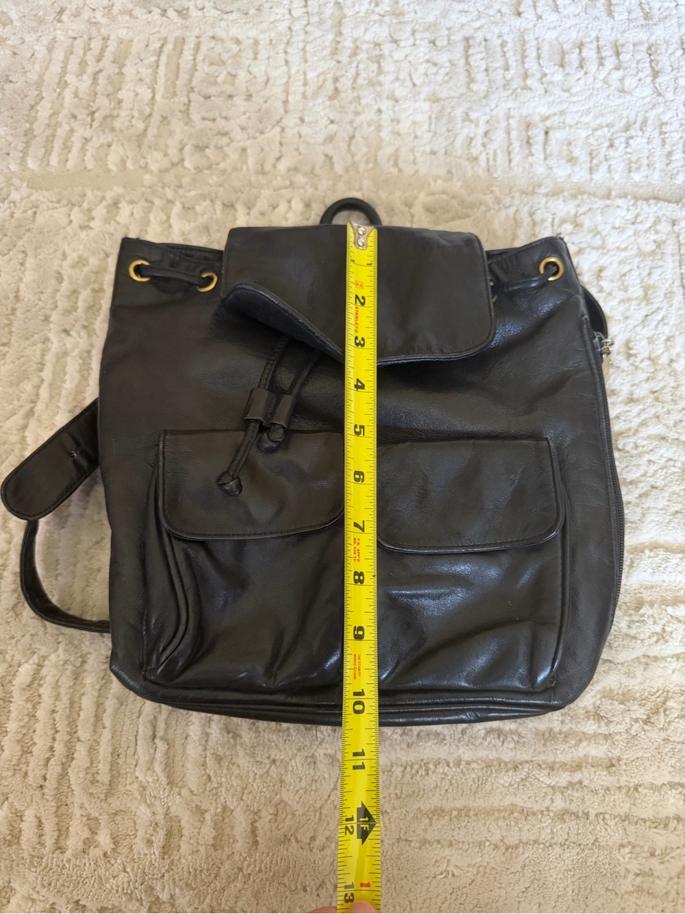 DKNY Black Leather Drawstring Backpack with Front Pockets - Picture 5 of 6